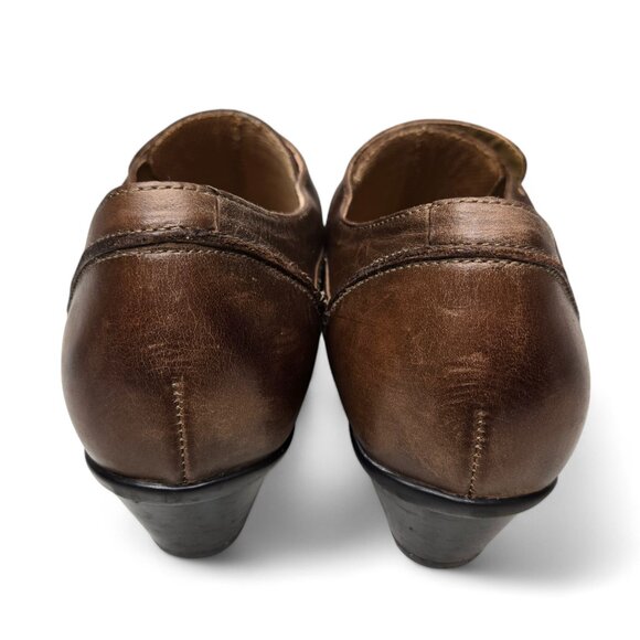 Aetrex Danielle Distressed Leather Monk Strap Heeled Loafers Women's Brown 8.5 - Picture 4 of 11